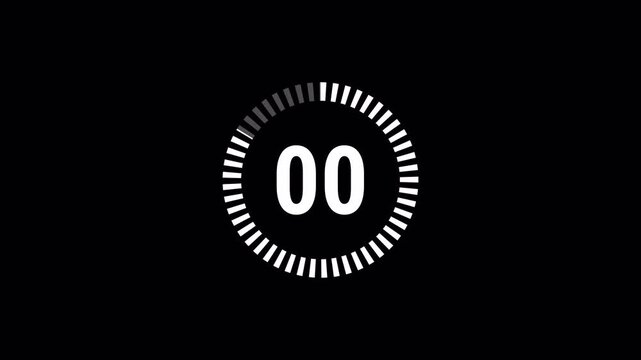 5 second countdown animation from 5 seconds to 0 seconds on a transparent background,  countdown timer with alpha channel.  

