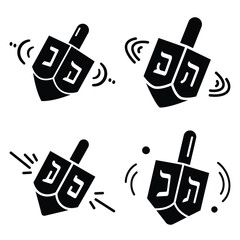 dreidel spinning minimal silhouette icon set, Chanukah vector icons