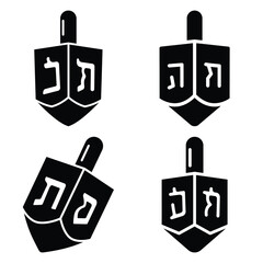 dreidel top minimal silhouette icon set, Chanukah vector icons