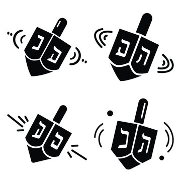 dreidel spinning minimal silhouette icon set, Chanukah vector icons