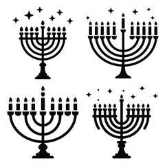 hanukkah night sky minimal silhouette icon set, Chanukah vector icons