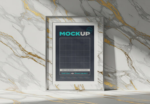 Vertical Photo Portrait Marble Frame and Wall Mockup