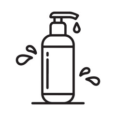 Line art icon of a pump bottle dispensing liquid with splashes