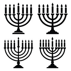 menorah candles minimal silhouette icon set, Chanukah vector icons