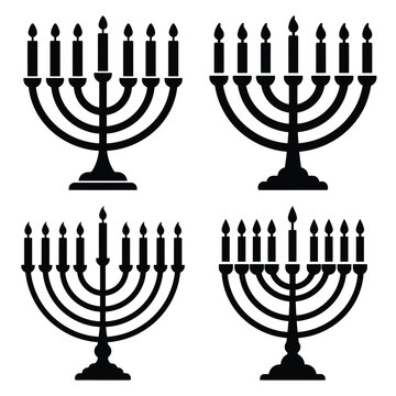 menorah candles minimal silhouette icon set, Chanukah vector icons