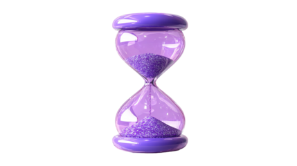 purple hourglass with sand 3d render icon in cartoon plastic style minimal isolated on transparent white background