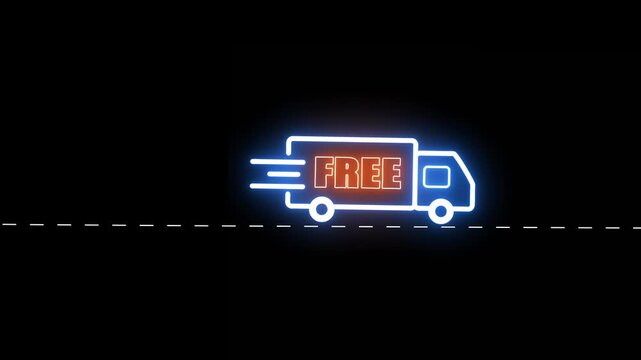 Free Courier Truck Animation &ndash; Black Line Delivery Vehicle in Seamless Loop