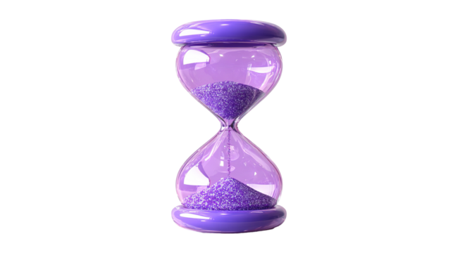 purple hourglass with sand 3d render icon in cartoon plastic style minimal isolated on transparent white background