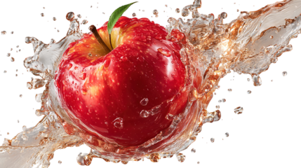 Fresh red apple with leaf  isolated on white background.