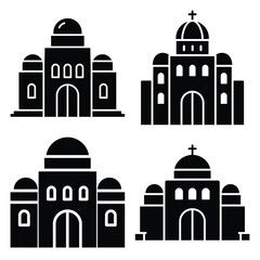 synagogue front minimal silhouette icon set, Chanukah vector icons