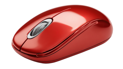 Modern computer red mouse isolated on transparent background