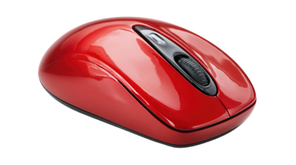 Modern computer red mouse isolated on transparent background