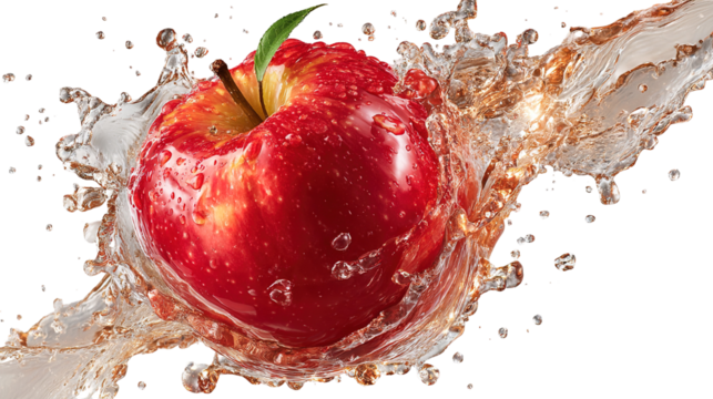 Fresh red apple with leaf  isolated on white background.