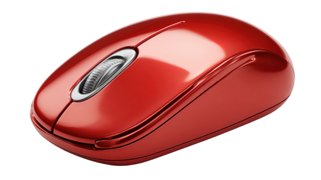 Modern computer red mouse isolated on transparent background
