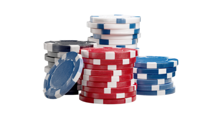 Colorful poker chips in stacked piles