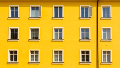 Fototapeta premium Yellow building facade with many windows