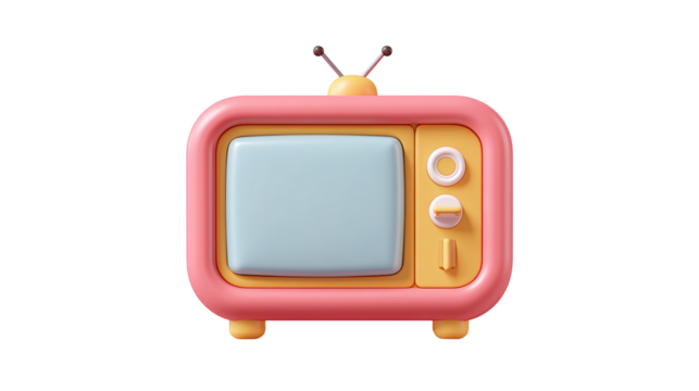 television 3d render icons in cartoon plastic style minimal isolated on transparent white background,