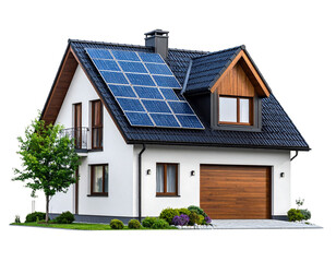 Modern house with solar panels on a transparent background png 