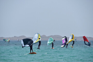 kitesurfer surfing on Atlantic ocean in Corralejo, Fuerteventura, Canary islands, Spain