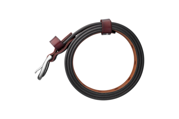 Horizontal close-up of a burgundy leather belt showing texture, stitching, and metal buckle. Ideal for backgrounds, mockups, and design templates.