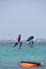 kitesurfer surfing on Atlantic ocean in Corralejo, Fuerteventura, Canary islands, Spain