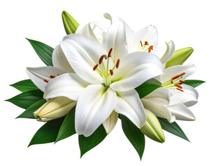 White Lily flower bouquet isolated on transparent background png 
