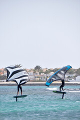 kitesurfer surfing on Atlantic ocean in Corralejo, Fuerteventura, Canary islands, Spain