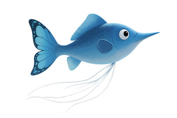 Obraz premium Cartoon blue fish with butterfly tail illustration