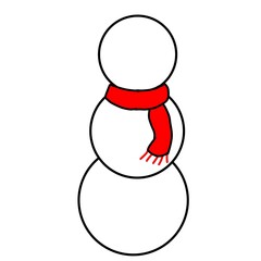 Simple Snowman Outline Icon with Red Scarf. Minimalist Christmas and Winter Season Graphic Element on White Background.