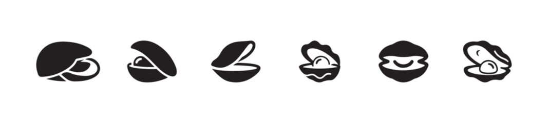 Oyster shell icon set, seashell icons, oyster and pearl logo, vector illustration eps 10.