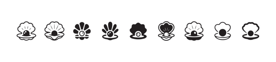 Simple oyster and pearl icons, pearl icon symbol sign, various pearl oyster shells, vector illustration eps 10.