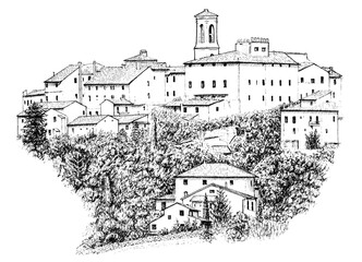 Gambassi Terme – Tuscan Hilltown Ink Drawing