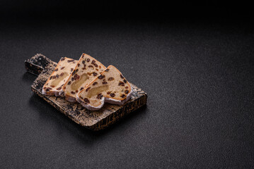 Stollen, a German Christmas pastry for the winter holidays. Stollen as a food background