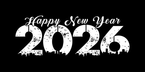 Happy new year 2026 text design for brochure design template card banner vector illustration.	