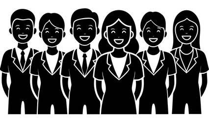 Diverse team of business professionals smiling together in a monochrome style
