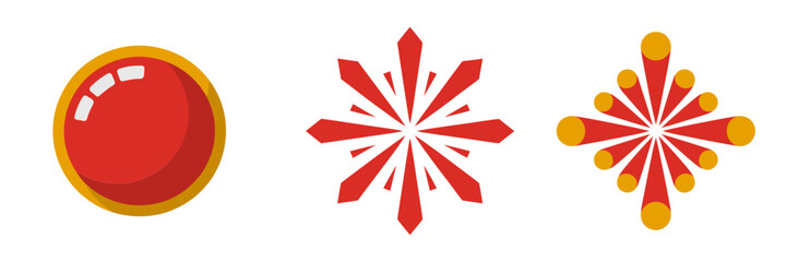 Shiny red button emblem, paired red yellow bursts, patriotic fireworks art, celebration concept, festival decoration, editable vector