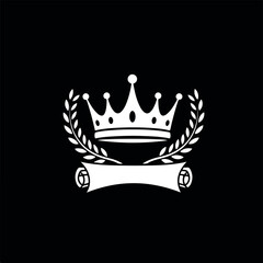 Elegant black and white crown logo symbolizing leadership, honor, power, and prestige, perfect for luxury branding or vintage design.