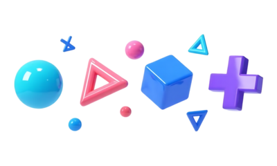 Abstract Multimedia Symbols 3d set. Digital Technology, computer games. Isolated objects on a transparent background