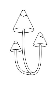 Outline of psychedelic magic mushrooms vector illustration with yellow caps and long stems. Modern design perfect for fantasy art, forest themes, autumn decor and mystical nature projects. High-res	