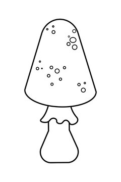 Outline, minimal illustration of a pointy Amanita muscaria (fly agaric) spotty mushroom. Flat vector style for fantasy, forest, fairy tale, magic, witchcraft, potions, fairy tale, magic, witchcraft.