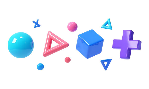 Abstract Multimedia Symbols 3d set. Digital Technology, computer games. Isolated objects on a transparent background