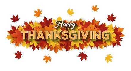 Happy thanksgiving text surrounded by colorful autumn leaves