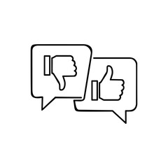 Vector art of two speech bubbles with thumbs up and thumbs down icons © Azizul