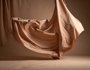 Flowing fabric, tan cloth, studio setting with gentle shadows
