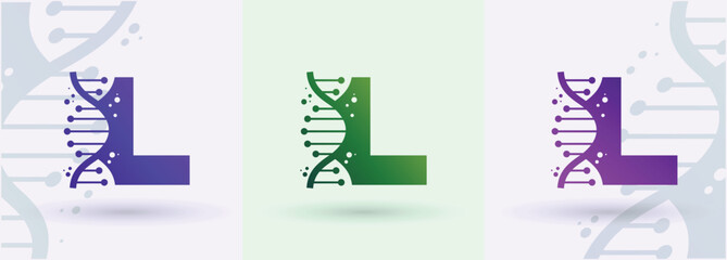 Letter L DNA helix monogram logo biotech genetics medical laboratory science brand identity alphabet

