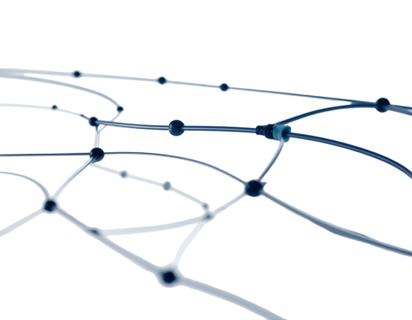Abstract network. Light-blue lines and spheres connect across a black background, creating a tech, network effect - Powered by Adobe