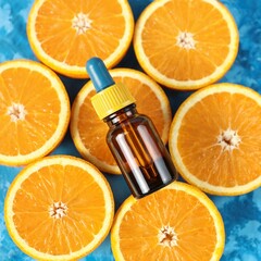 vitamin c serum dropper bottle with fresh orange slices natural skincare citrus extract antioxidant