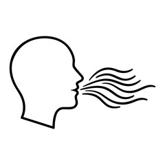 Illustration of a person exhaling, representing breath, air, or speech