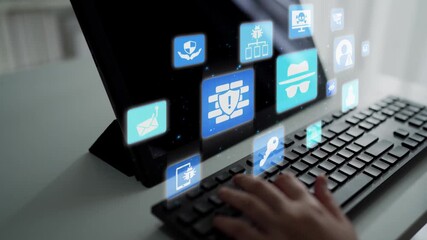 Cyber security icons show cyber attack defense, malware protection, and data security. Cybersecurity prevents hacking, ensures safety, and strengthens cyber attack resilience. Funnel - Powered by Adobe