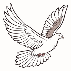 Obraz premium Illustration of a white dove in flight with its wings spread wide against a light background color scheme
